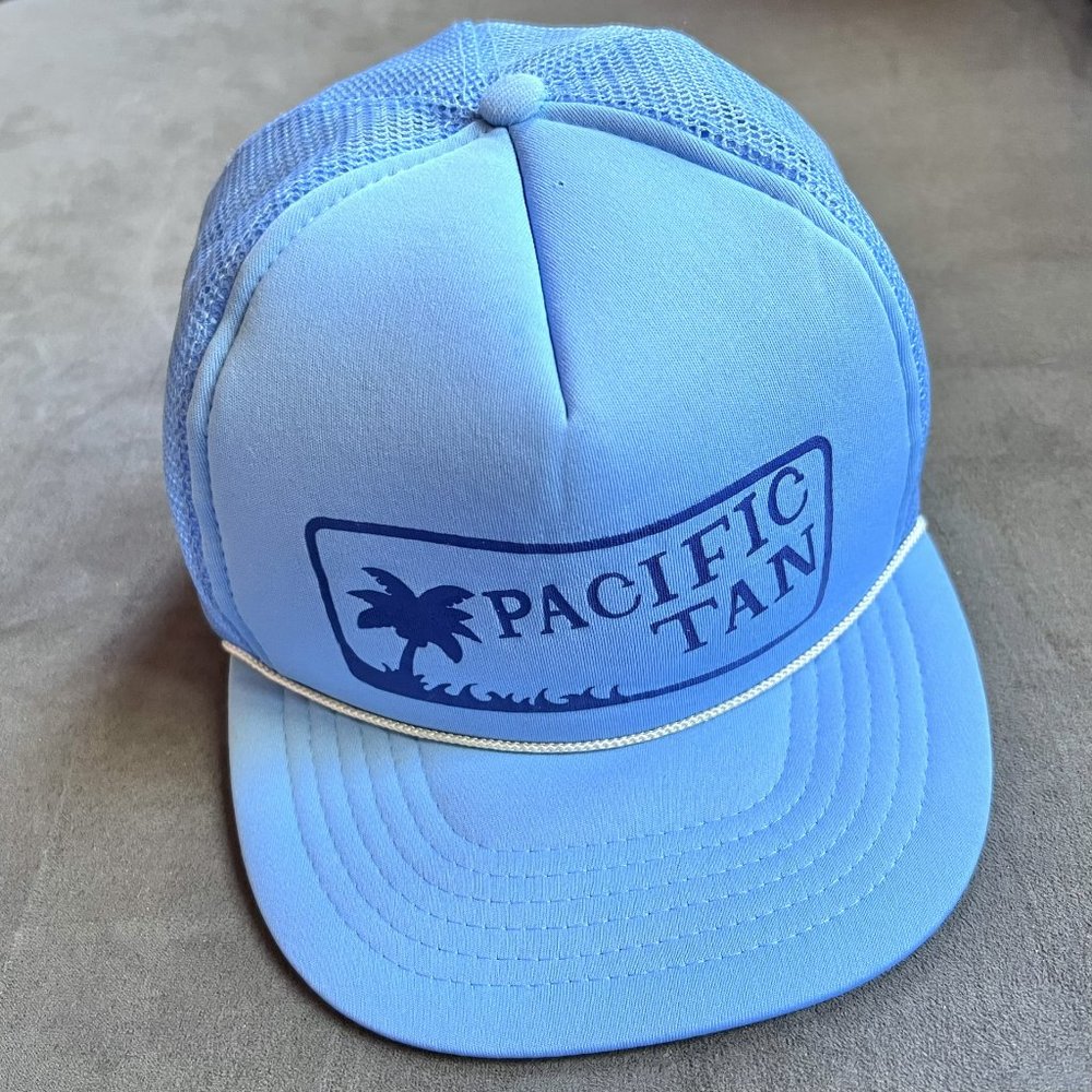 Rare Pacific Tan Snapback Trucker Hat Cap Light Blue Excellent Condition